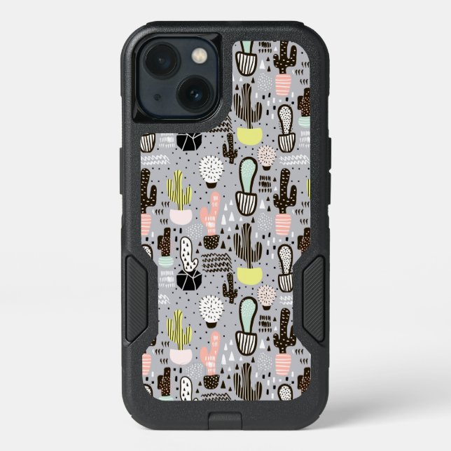 Hand Drawn Textured Cactus Pattern Otterbox iPhone Case (Back)