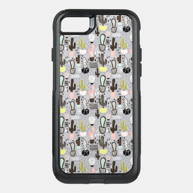 Hand Drawn Textured Cactus Pattern Otterbox iPhone Case (Back)