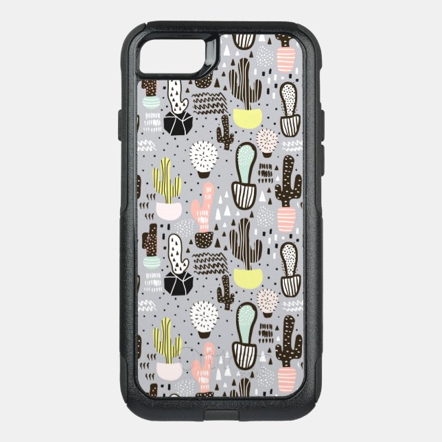 Hand Drawn Textured Cactus Pattern Otterbox iPhone Case (Back)
