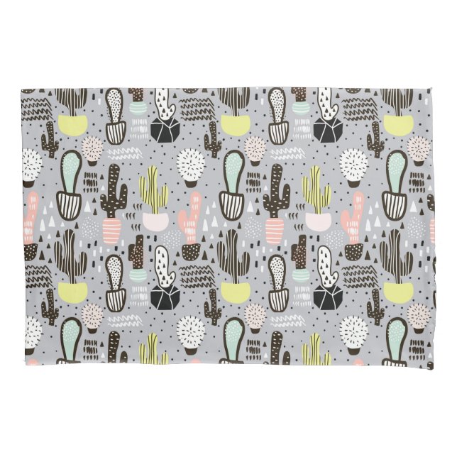 Hand Drawn Textured Cactus Pattern Pillowcase (Front-Left)