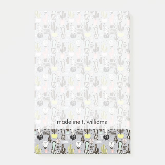 Hand Drawn Textured Cactus Pattern Post-it Notes (Front)
