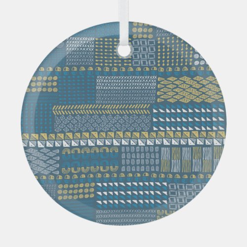 Hand_Drawn Textures Vintage Blue Pattern Glass Ornament