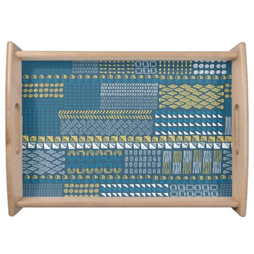 Hand_Drawn Textures Vintage Blue Pattern Serving Tray