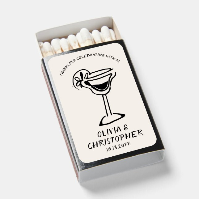 Hand Drawn Thank You Retro Cocktail Matchboxes (Front Open)