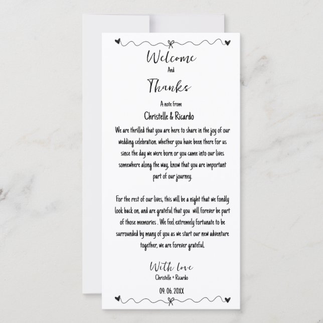 Hand drawn thank you Wedding note for guest (Front)