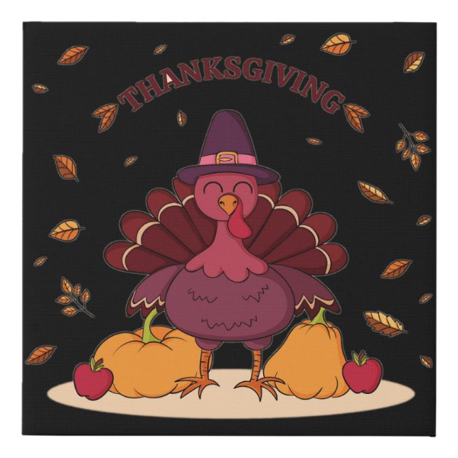 hand drawn thanksgiving illustration faux canvas print (Front)