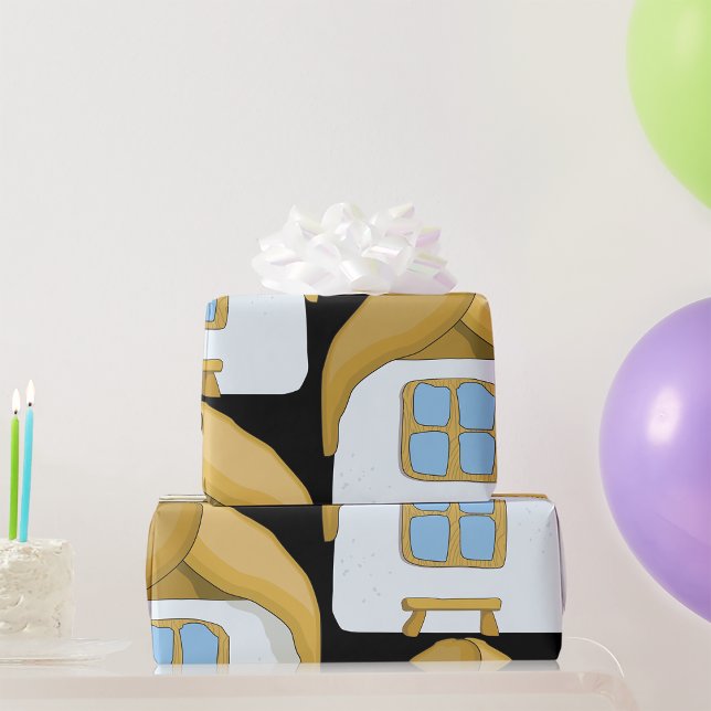 Hand-Drawn Thatched Cottage Little House Wrapping Paper (Creator Uploaded)