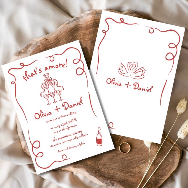Hand Drawn That's Amore Italian Whimsical Wedding Invitation (Creator Uploaded)