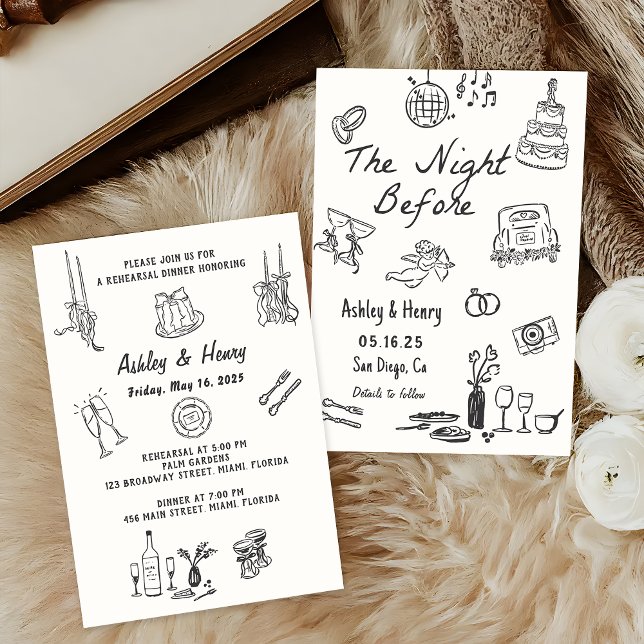 Hand Drawn The Night Before Rehearsal Dinner    Invitation (Creator Uploaded)