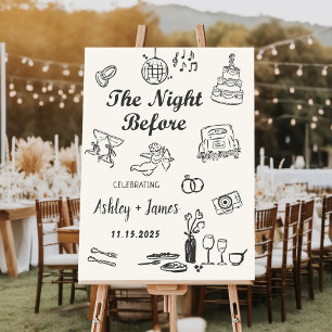 Hand Drawn The Night Before Wedding Welcome Foam Board
