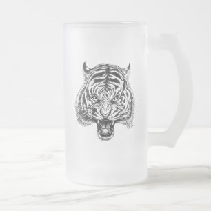 Hand Drawn Tiger Art Tall Beer Mug by Mei Yu
