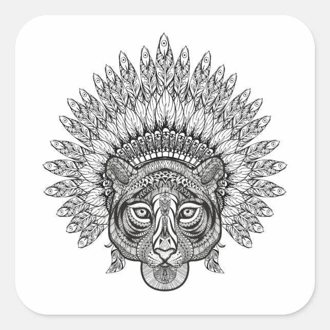 Hand Drawn Tiger In Style Square Sticker (Front)