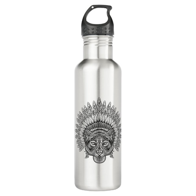 Hand Drawn Tiger In Style Stainless Steel Water Bottle (Front)