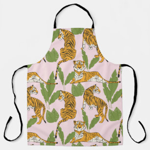 Hand drawn tiger seamless pattern, big cats in dif apron