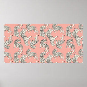 Hand drawn tiger seamless pattern, big cats in dif poster