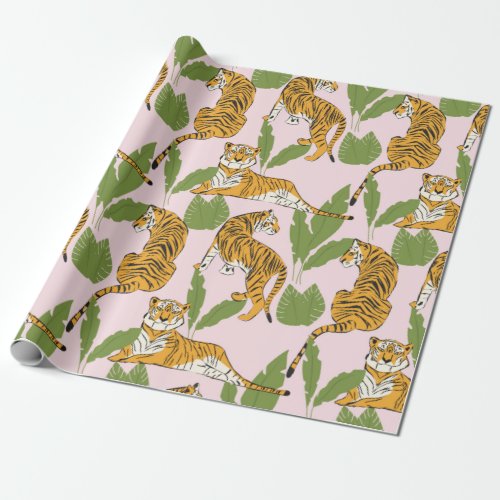 Hand drawn tiger seamless pattern big cats in dif wrapping paper