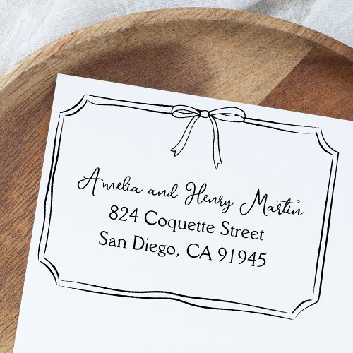 Hand Drawn Timeless Coquette Bow Return Address Self_inking Stamp