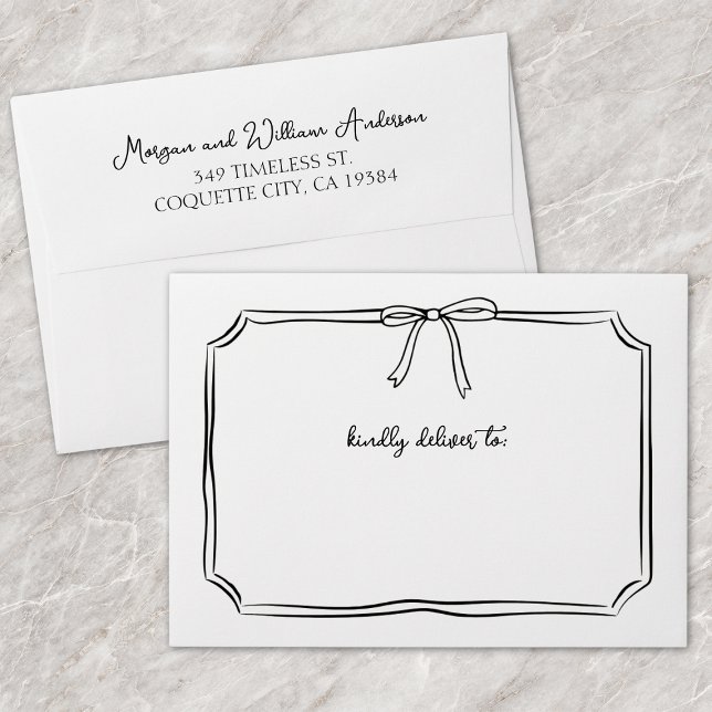 Hand Drawn Timeless Whimsical Black and White Bow Envelope (Add elegance to your event with chic envelopes featuring a hand-drawn bow and customizable details.)