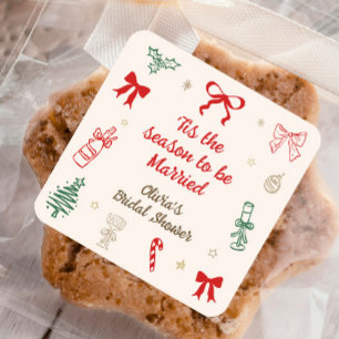 Hand Drawn Tis the Season Christmas Bridal Shower Square Sticker