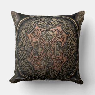 Hand-Drawn to 3D Digital: Intricate Bronze Mandala Throw Pillow