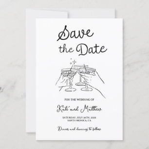 Hand Drawn Toast Save the Date Invitation