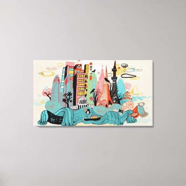 Hand Drawn Tokyo Japan Canvas Print (Front)