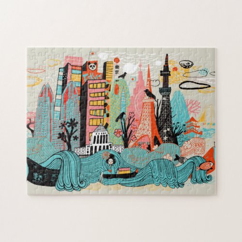 Hand Drawn Tokyo Japan Jigsaw Puzzle