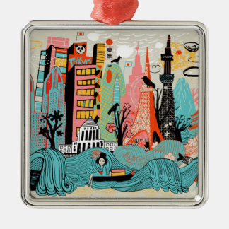 Hand Drawn Tokyo Japan Metal Ornament