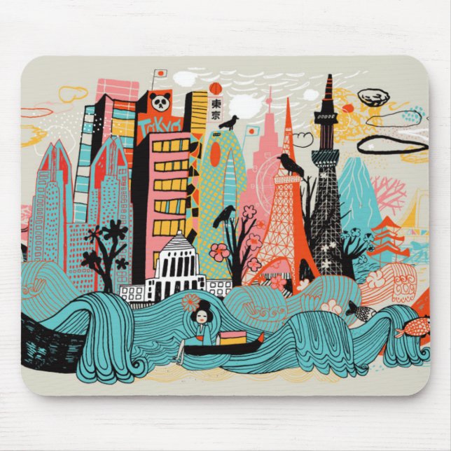 Hand Drawn Tokyo Japan Mouse Pad (Front)