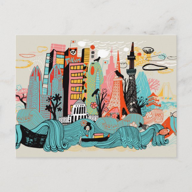 Hand Drawn Tokyo Japan Postcard (Front)
