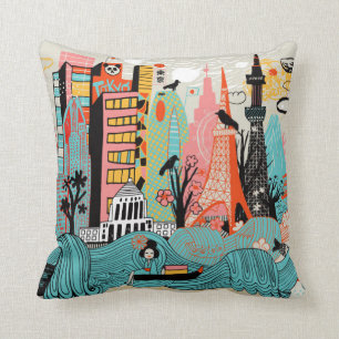 Hand Drawn Tokyo Japan Throw Pillow
