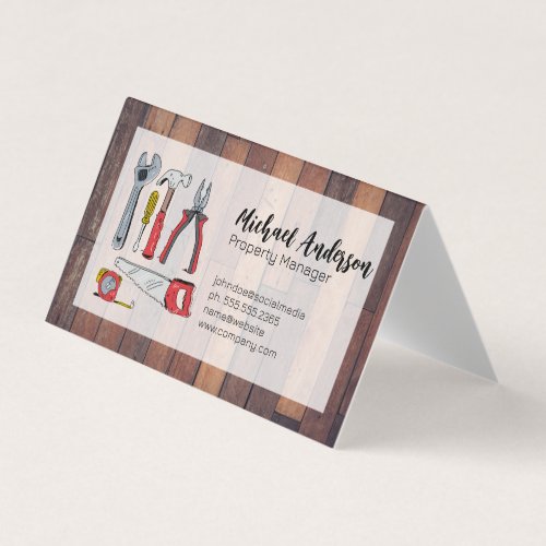 Hand Drawn Tools  Wooden Boards Business Card