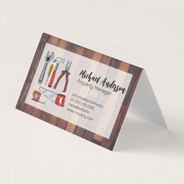 Hand Drawn Tools | Wooden Boards Business Card (Front)