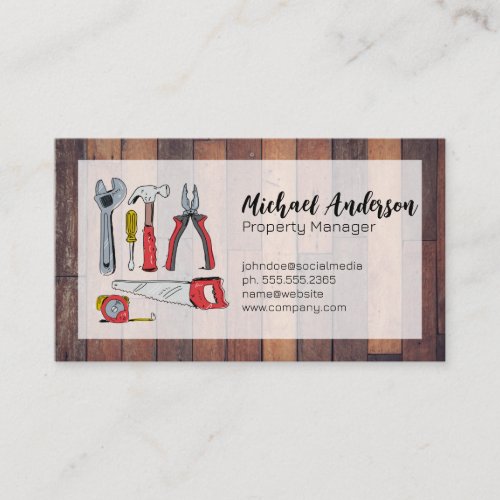 Hand Drawn Tools  Wooden Boards Business Card