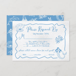 Hand drawn topical coastal Wedding RSVP Invitation