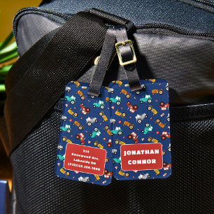 Hand Drawn Tractors Pattern Luggage Tag For Boys