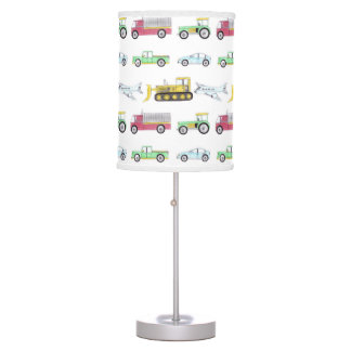 Hand drawn transportation pattern childs bedroom table lamp