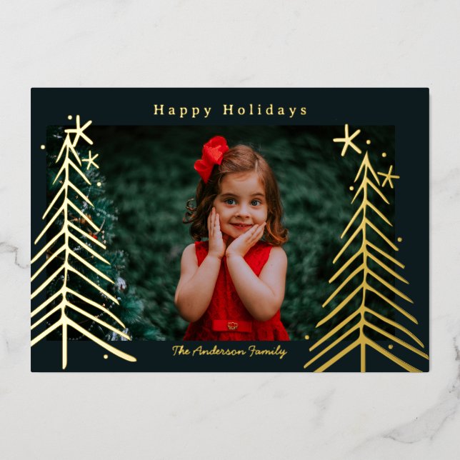 hand drawn Tree Foil Holiday Card Christmas Card (Front)