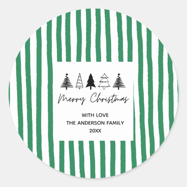Hand drawn tree Merry Christmas Classic Round Sticker (Front)