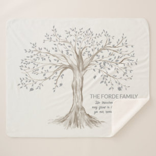 Hand Drawn Tree Personalized Family Quote Ivory Sherpa Blanket