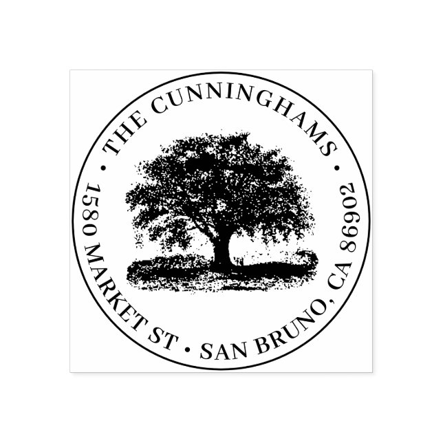 Hand Drawn Tree Round Family Name & Return Address Rubber Stamp (Imprint)