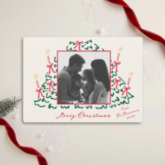 Hand Drawn Tree with Candles Holiday Photo Card