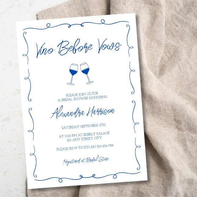 Hand Drawn Trendy Blue Wine Bridal Shower Invitation (Hand Drawn Trendy Blue Wine Bridal Shower Invitation)