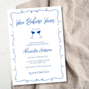 Hand Drawn Trendy Blue Wine Bridal Shower Invitation