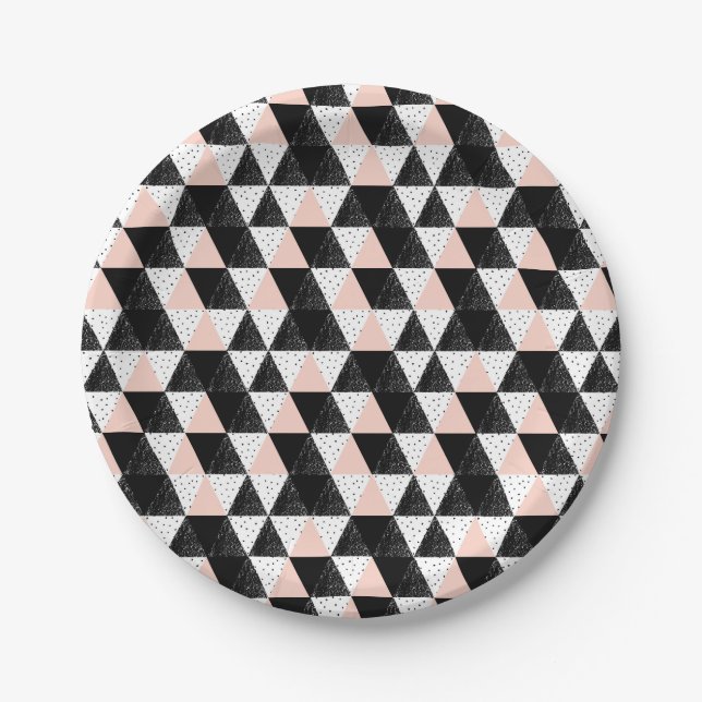 Hand Drawn Triangle Geometric Pattern Paper Plates (Front)