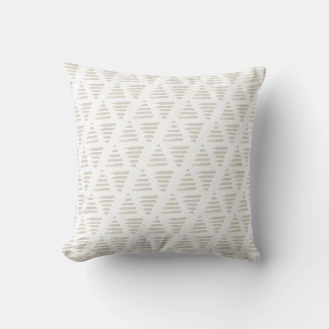 Hand drawn Triangle Pattern Boho | White Beige Throw Pillow (Front)