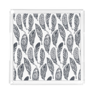 Hand-drawn tribal feathers, vintage pattern. acrylic tray