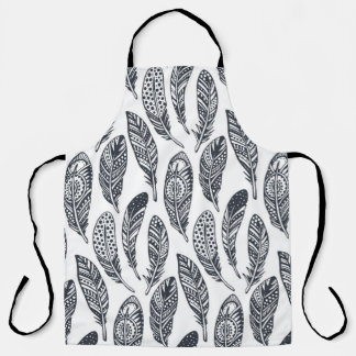 Hand-drawn tribal feathers, vintage pattern. apron