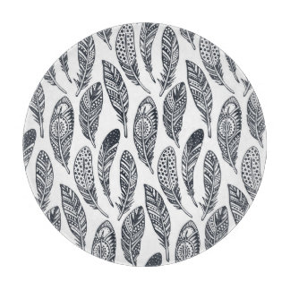 Hand-drawn tribal feathers, vintage pattern. cutting board