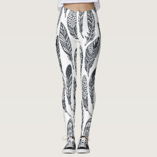 Hand-drawn tribal feathers, vintage pattern. leggings